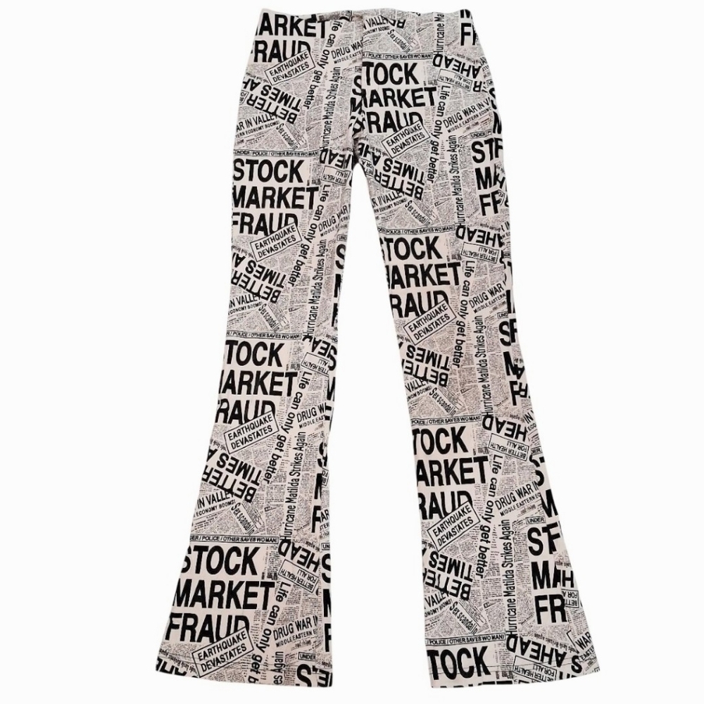 Vintage 90s News Paper Headline Print Pants Flare Leg by Luna Chix Size XS